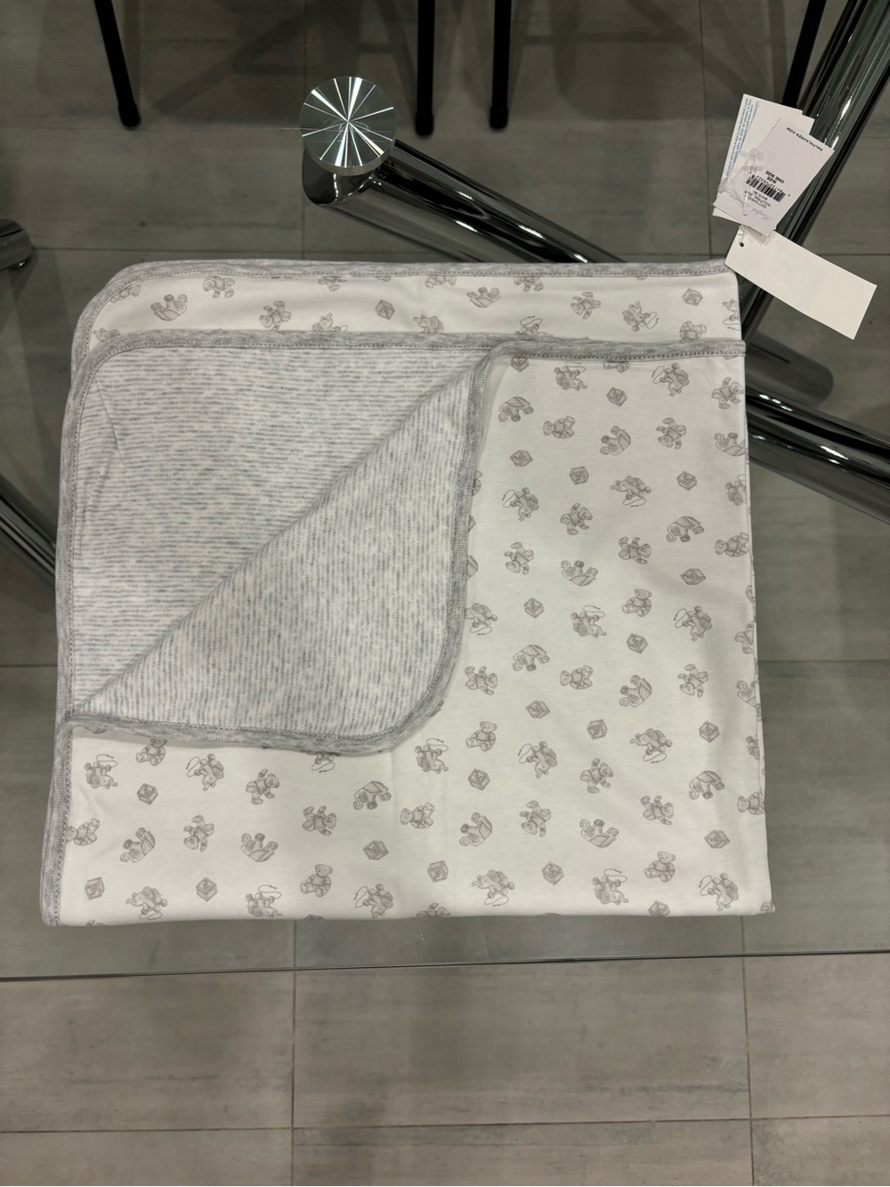 Ralph Lauren Light Gray and White Baby Blanket